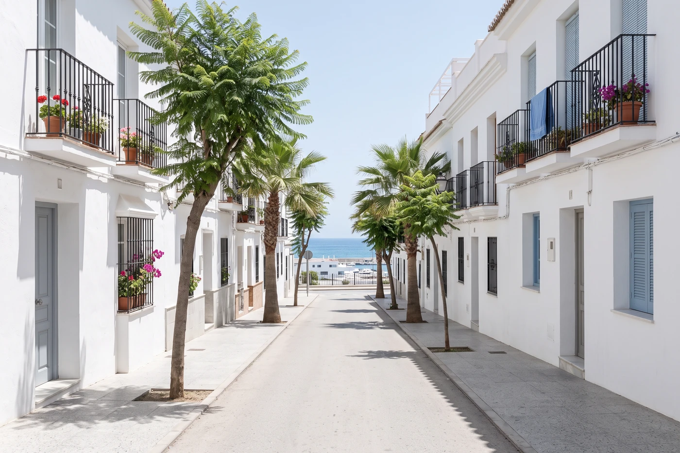 The street outside the clinic in Los Boliches, looking towards the sea.