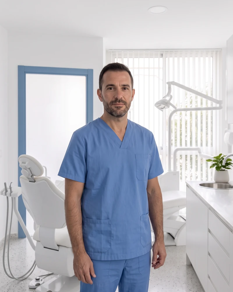 Someone in a treatment room, in working clothes.