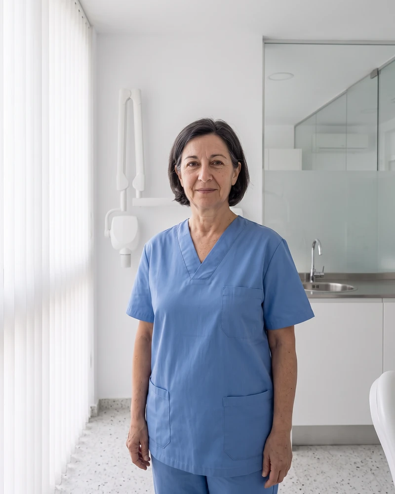 Someone in the hygienist room, in working clothes.